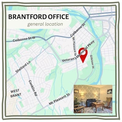 General location map for The Well Counselling's Brantford office