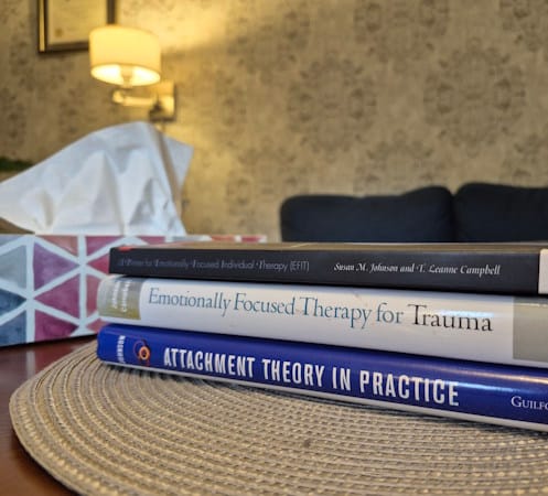 Emotionally Focused Individual Therapy books in a counselling office | The Well